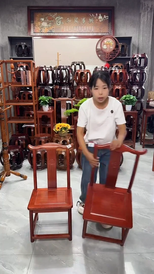 花梨木类家具【微瑕】花梨色小官帽椅一对8号