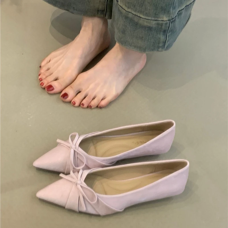 ALGF-H17-1法式小众优雅单鞋2025气质蝴蝶结尖头浅口低跟工作鞋女