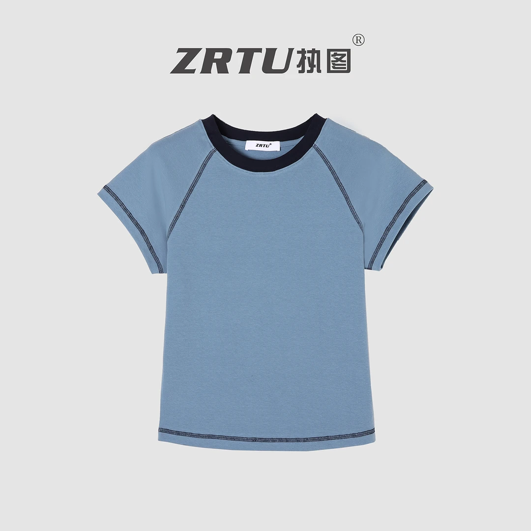 ZRTU/执图女士夏季T恤撞色设计师短袖
