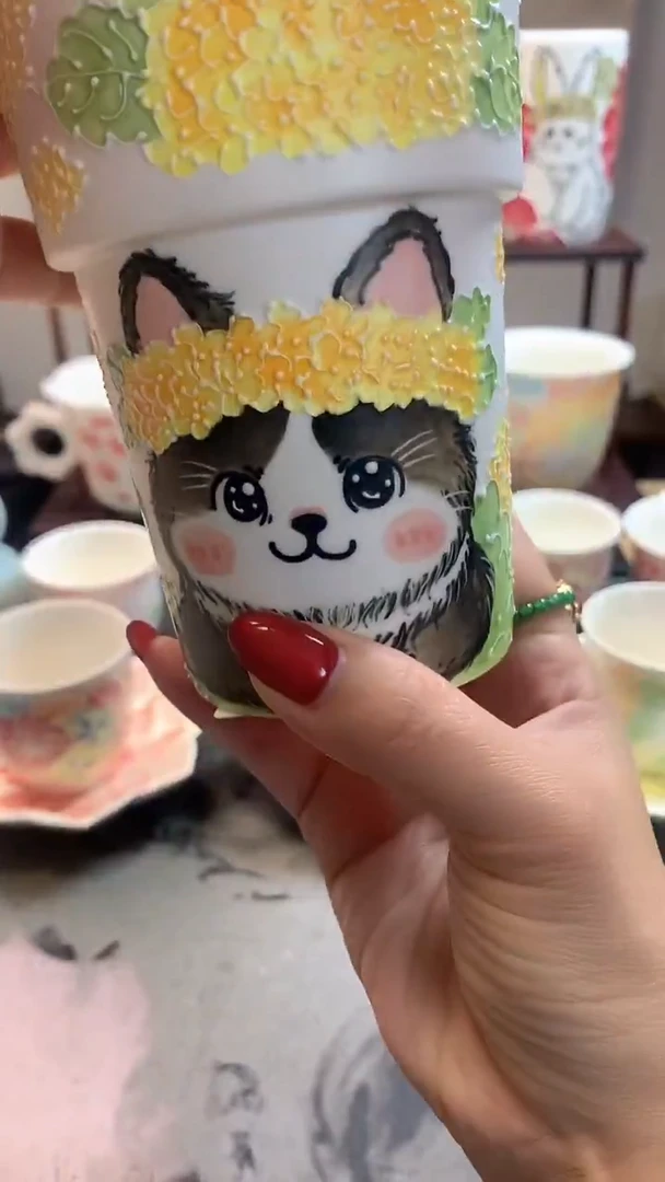 一味*手绘*桂花猫咪杯