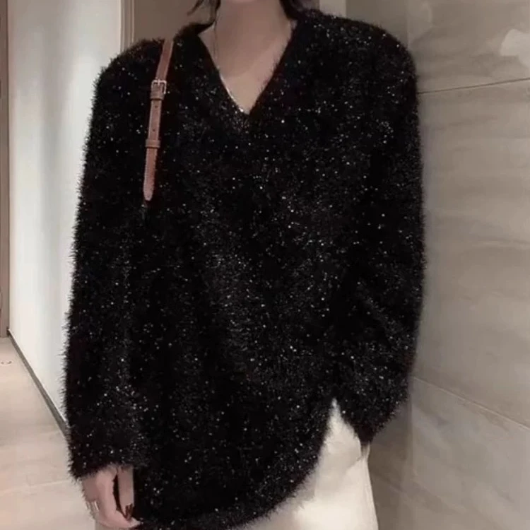 2933/B72打底百搭显瘦气质宽松秋冬套头慵懒风长袖打底毛针织衫