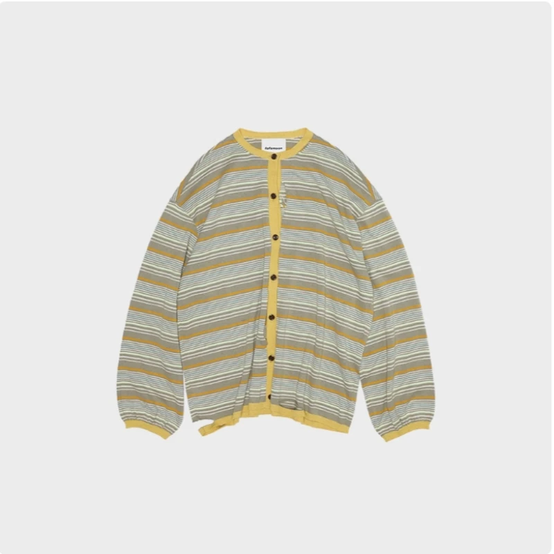 fafamoon 设计师品牌2025春季新品条纹色宽松花纱彩条针织开衫女