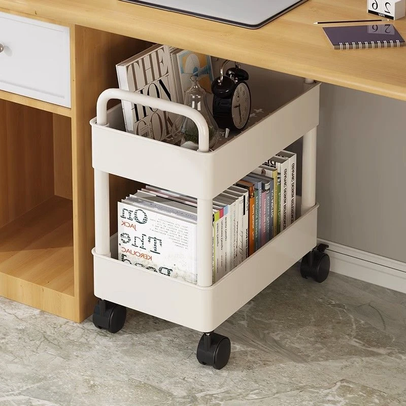 办公室工位桌下小推车零食置物架桌旁书柜边收纳落地可移动置物架