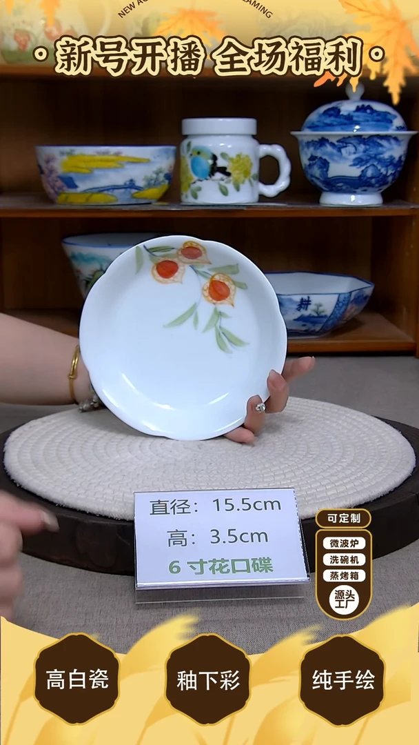 盘【陶源造】景德镇手绘釉下彩陶瓷餐具