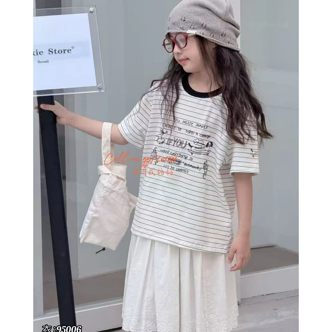 【小慕家】2025夏儿童条纹款休闲百搭潮流时尚短袖T恤95006