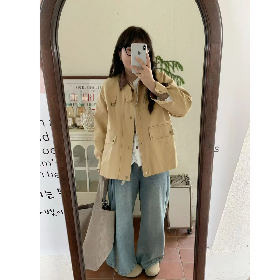 现货【鱼白专属】韩系英伦风经典撞色气质工装外套  0007