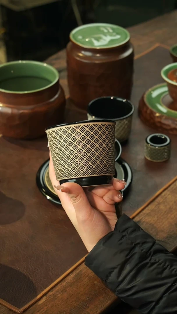 【闪购商品】瓷片李斌 玄色系列 回纹咖啡杯