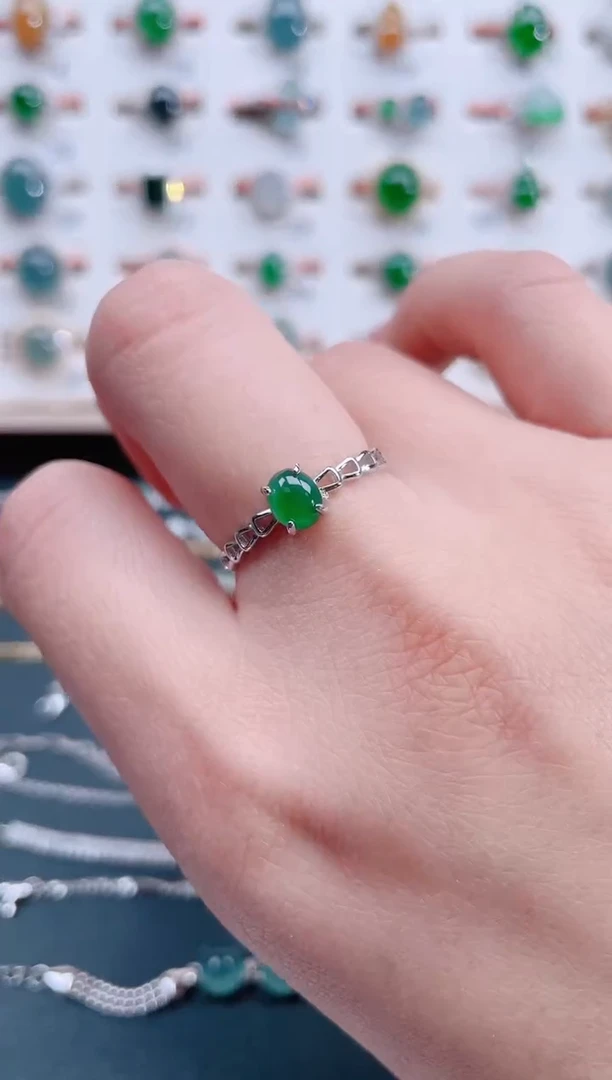 银S925镶嵌戒指翡翠天然翡翠