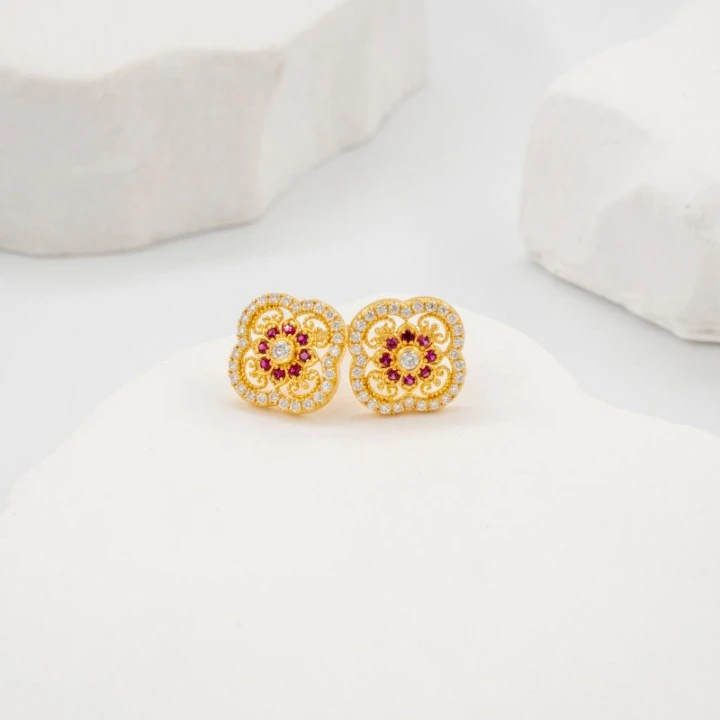 新年上新-Y【花窗四叶草点钻耳钉】足金999精工5G(附加398/198/0)