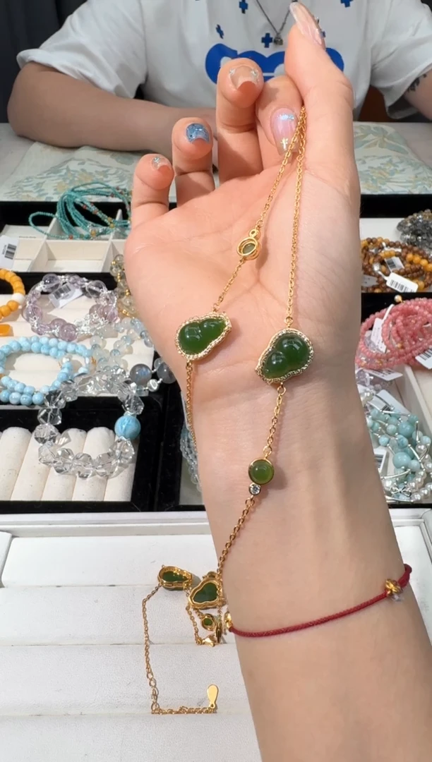 【闪购商品】银S925镶嵌和田玉手链E025碧玉葫芦手链