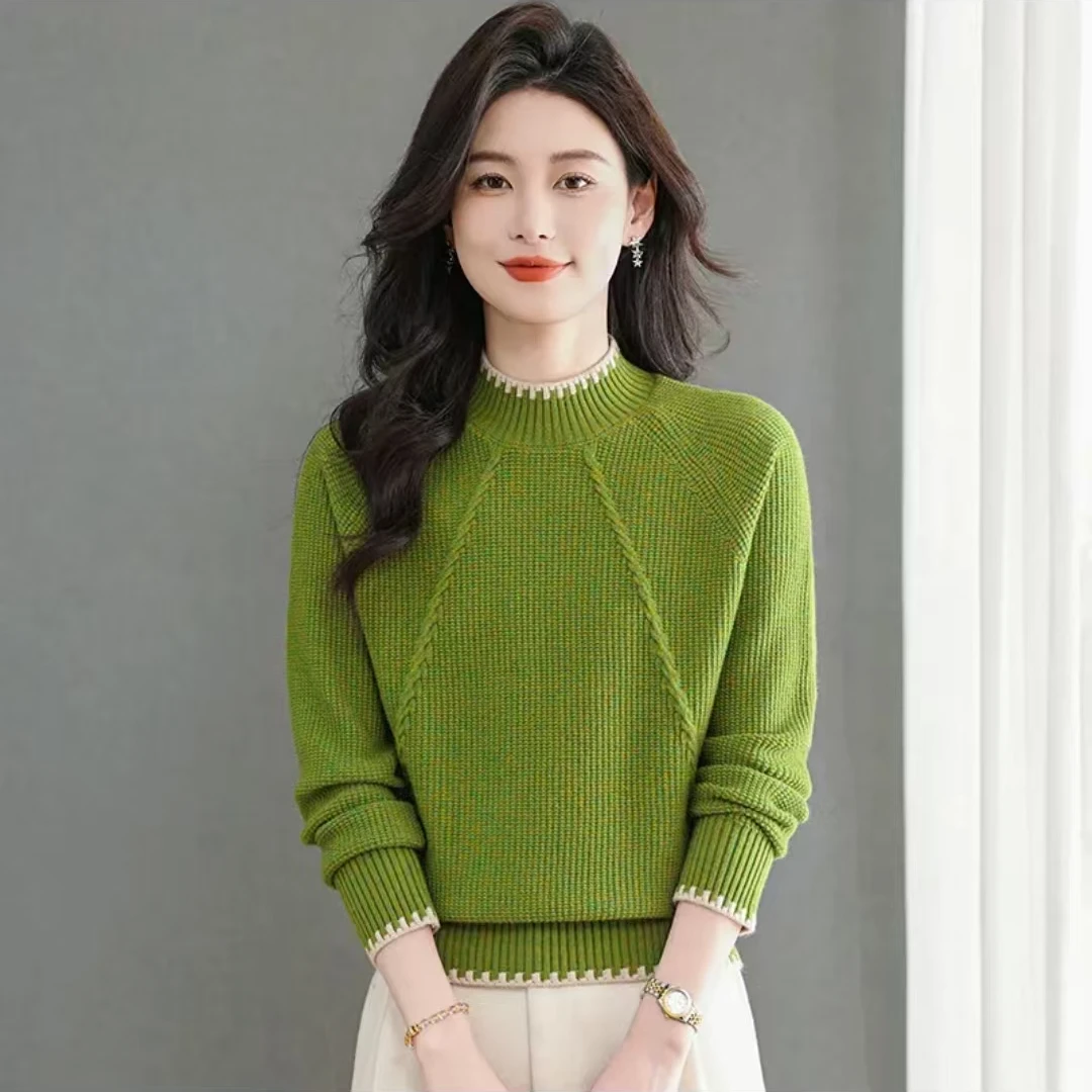 新款秋冬女士半高领洋气宽松显瘦针织厚款保暖花纱打底韩版打底衫