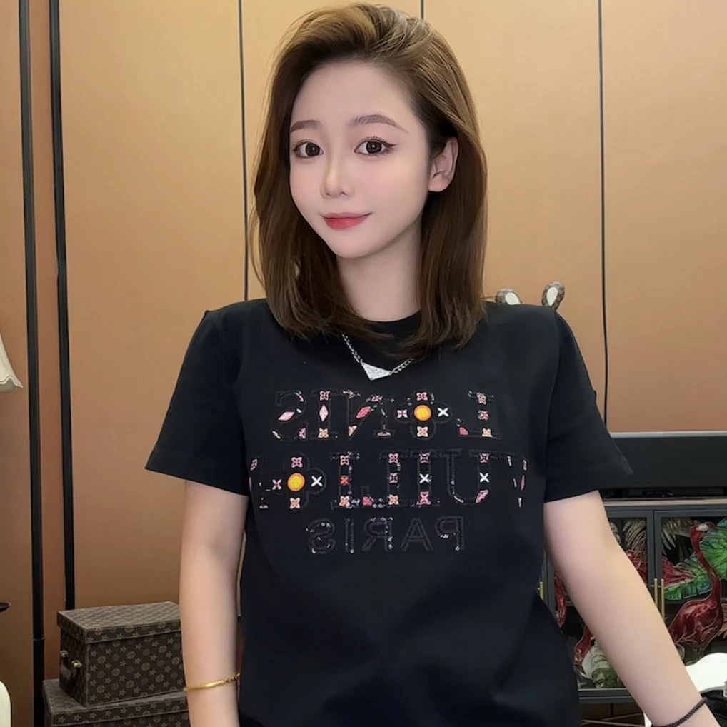 【暗夜花印】短袖T恤夏季印花常规时尚落肩袖网红春夏休闲风圆领