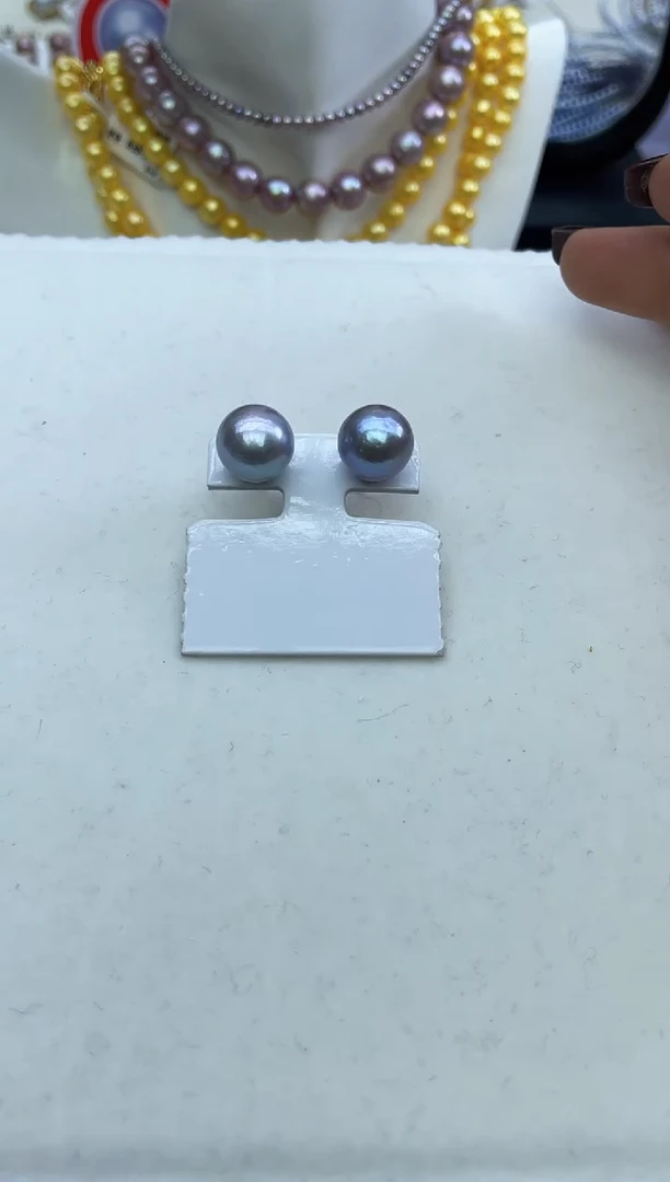 未镶嵌耳饰淡水珍珠灰色系 素钉