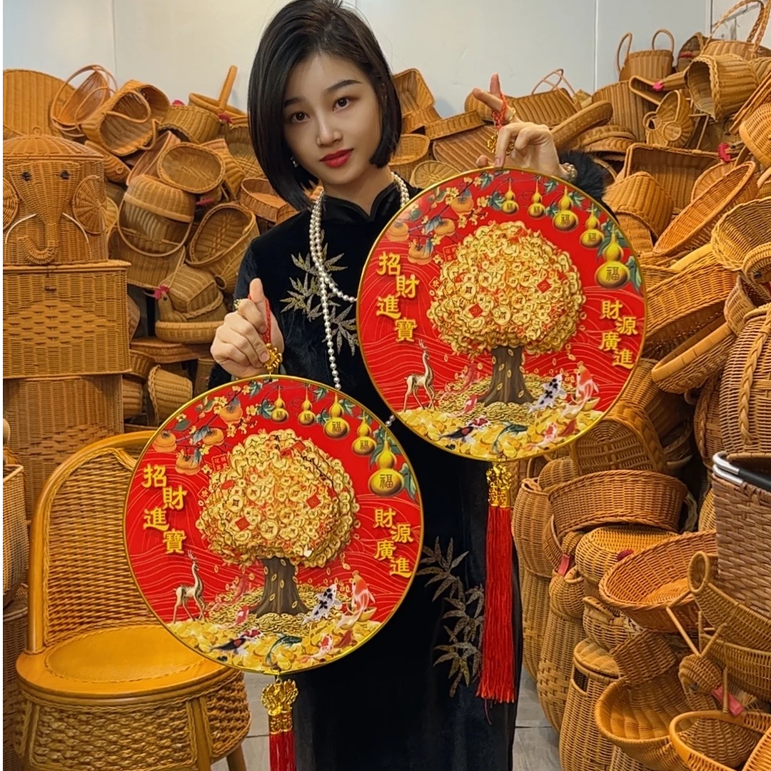 HYL65（拍一发二）发财树吉祥三宝立体发财树挂饰装饰34*85