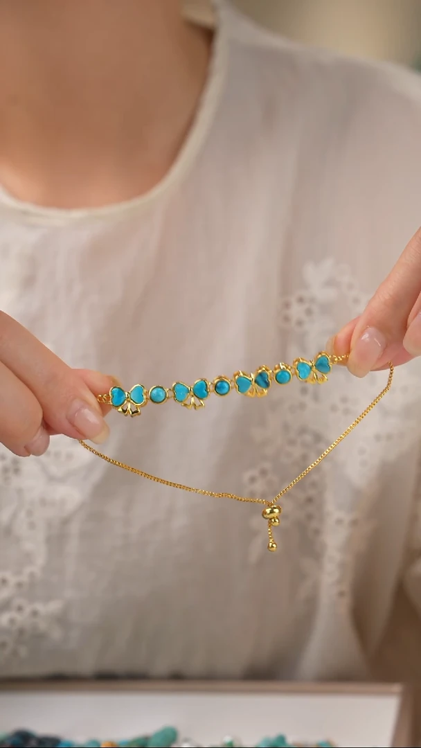 银S925镀金镶嵌绿松石手链多样性发货