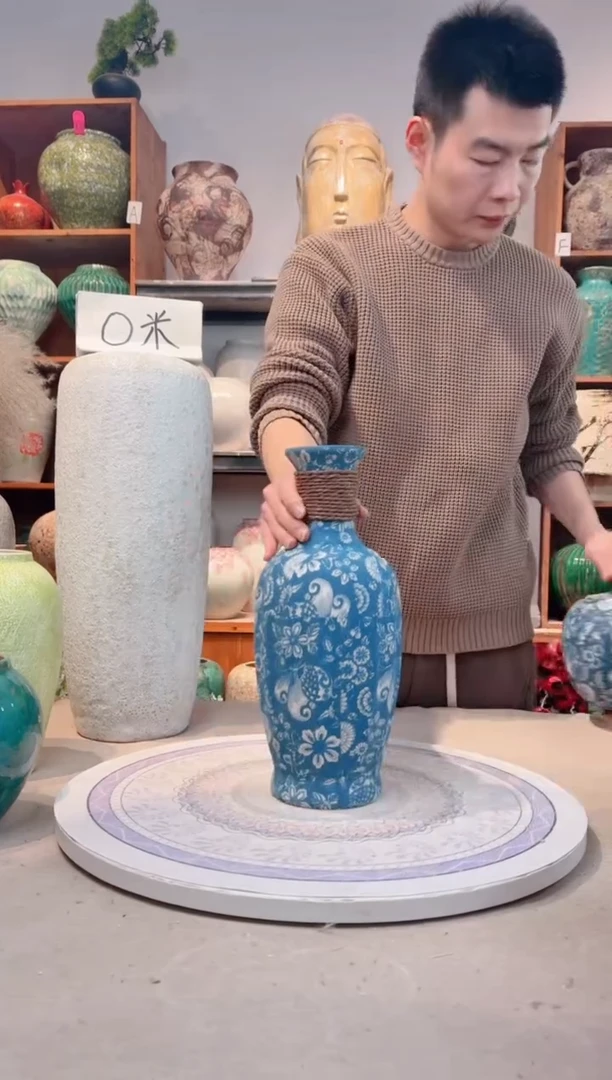 瓶陶瓷花瓶 无花  福利 不能装水 青花麻绳 中号