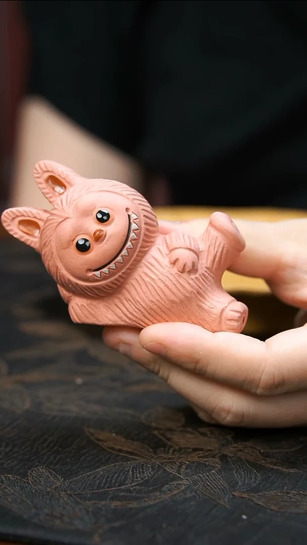 茶壶紫砂粉色拉布布茶宠