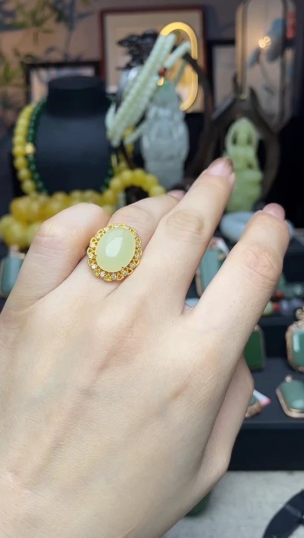 【闪购商品】和田玉戒指银S925镶嵌戒指b038