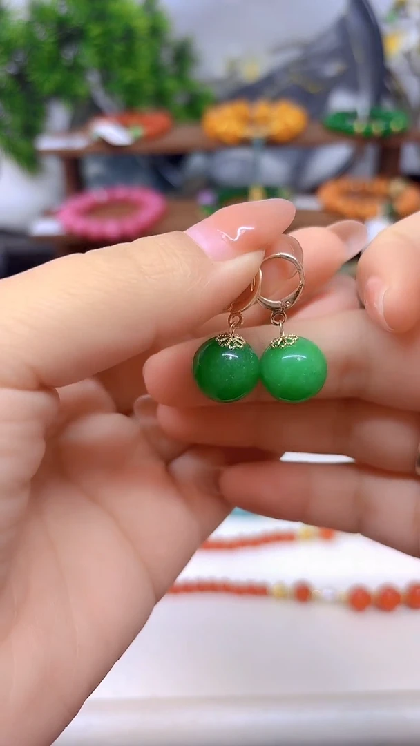 14K金镶嵌翡翠耳饰E662