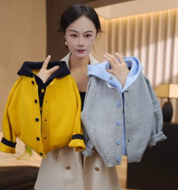 【小满】2025秋季新款时尚潮流开衫假两件帽衫男女童亲子针织衫毛衣