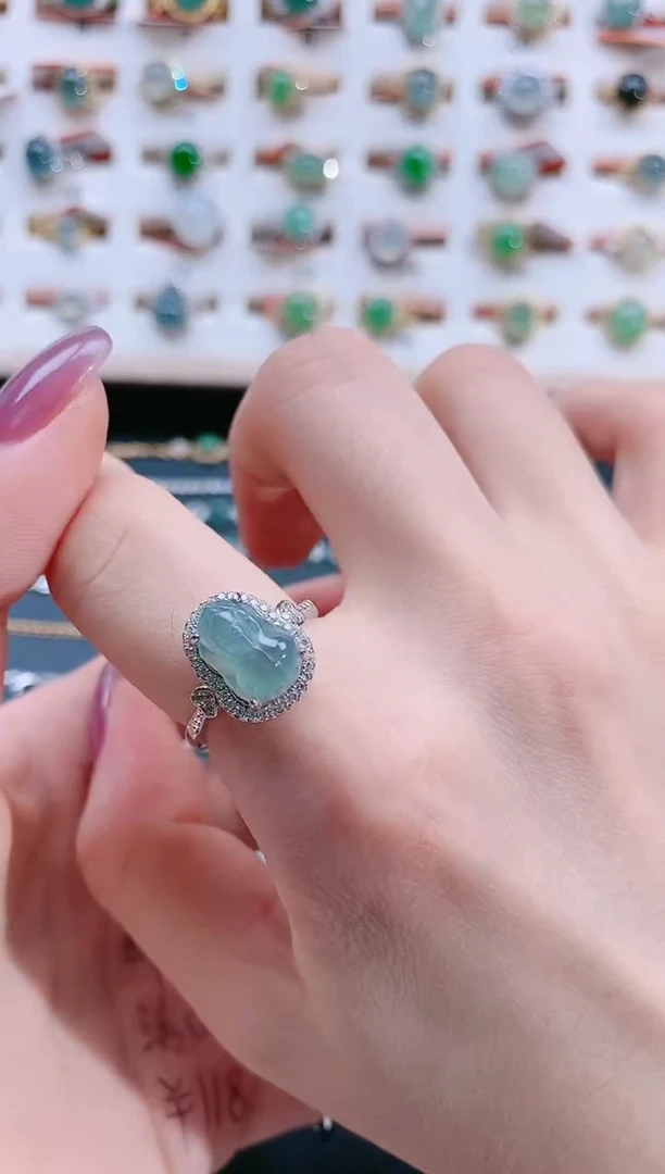 翡翠戒指银S925镶嵌天然翡翠