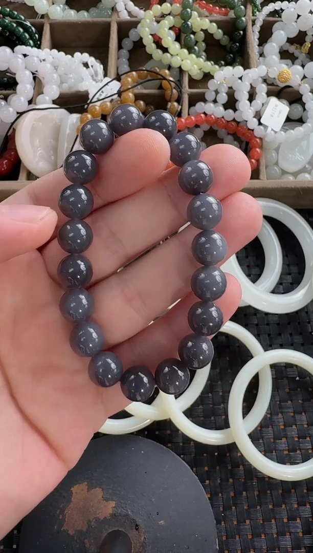 和田玉未镶嵌颈饰10mm烟紫