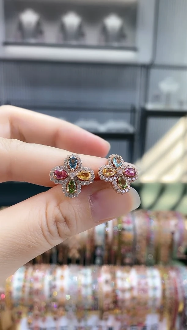 银S925镶嵌耳钉碧玺666666666