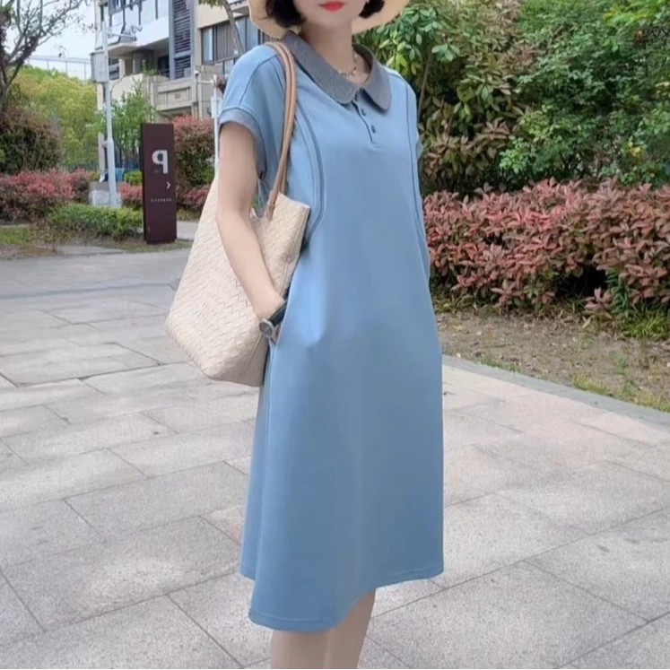 POLO领连衣裙女2025夏季新款韩版休闲时尚简约洋气百搭显瘦女裙子