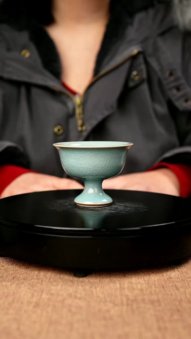 【闪购商品】307#一级品原矿汝瓷仿古天青釉高足杯