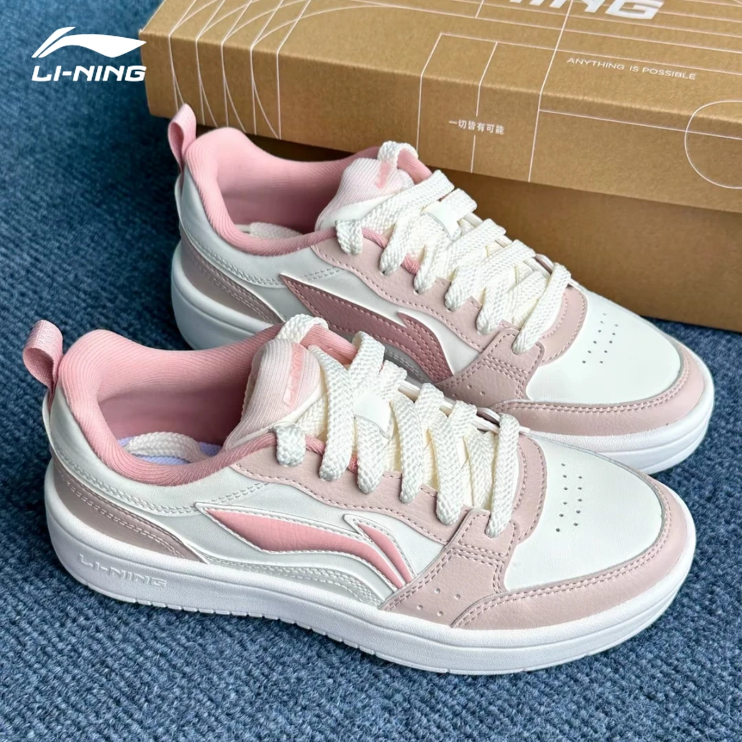 李宁女鞋板鞋元宝粉色清新小白鞋夏季新款透气软弹厚底增高休闲鞋