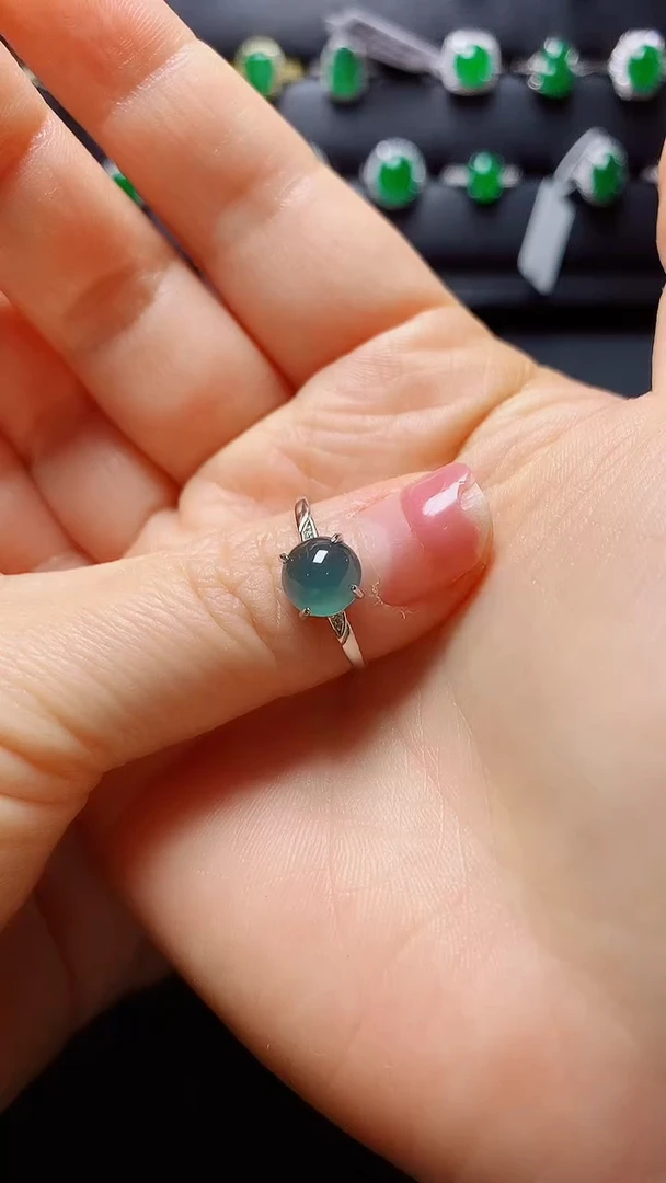 银S925镶嵌戒指翡翠 天然翡翠A货s925银镶