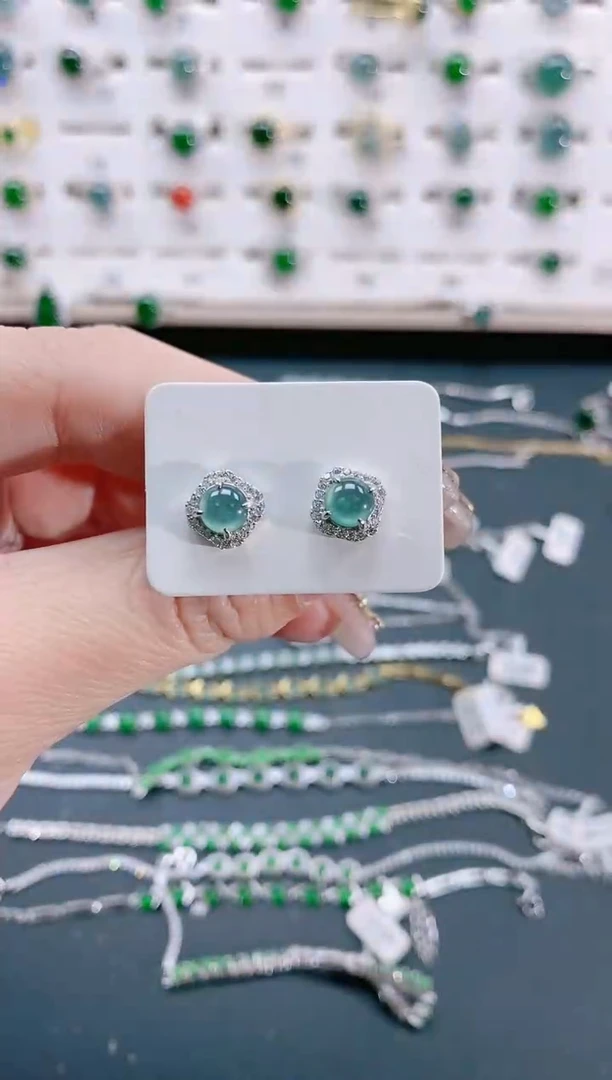 【闪购商品】翡翠耳饰银S925镶嵌天然翡翠