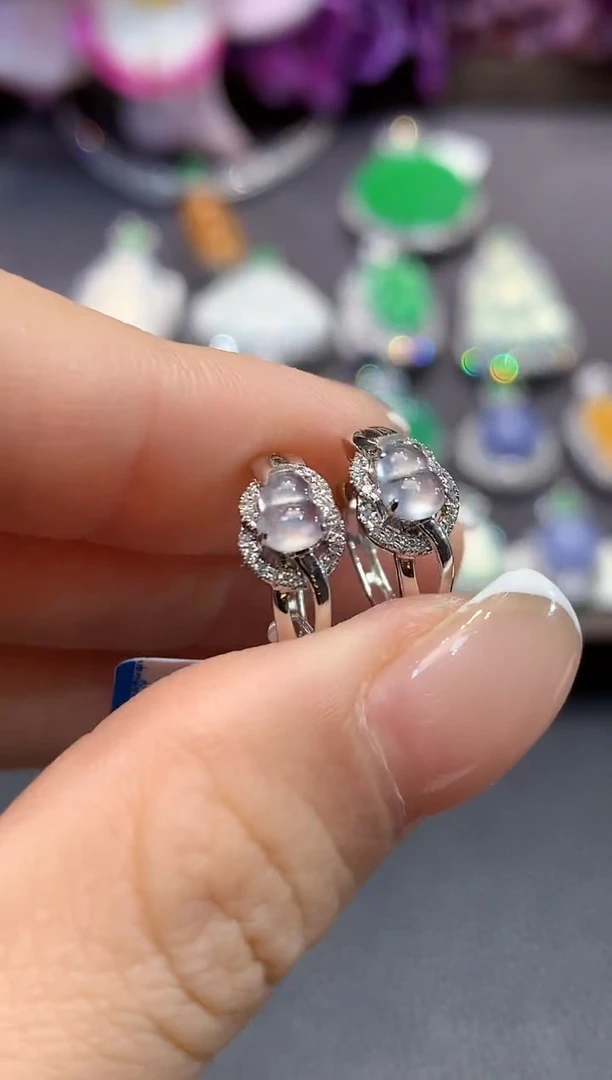 18K金镶嵌翡翠耳饰a35一对