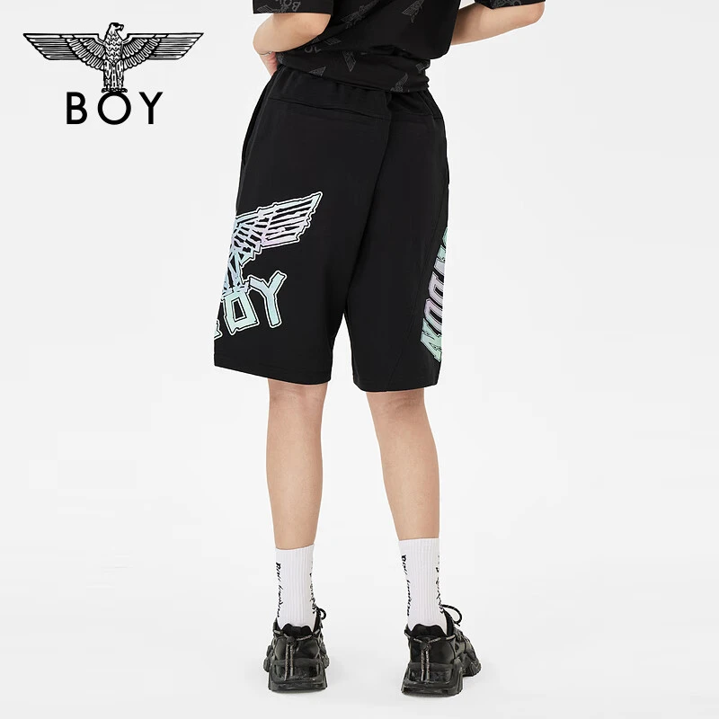 BOYLONDON潮牌短裤男女款夏季新品百搭印花高街黑色休闲裤 N13017