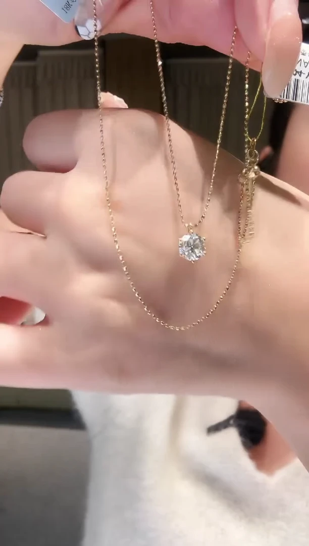 18K金镶嵌项链钻石AY0190-Y-45  50分六爪抽拉链