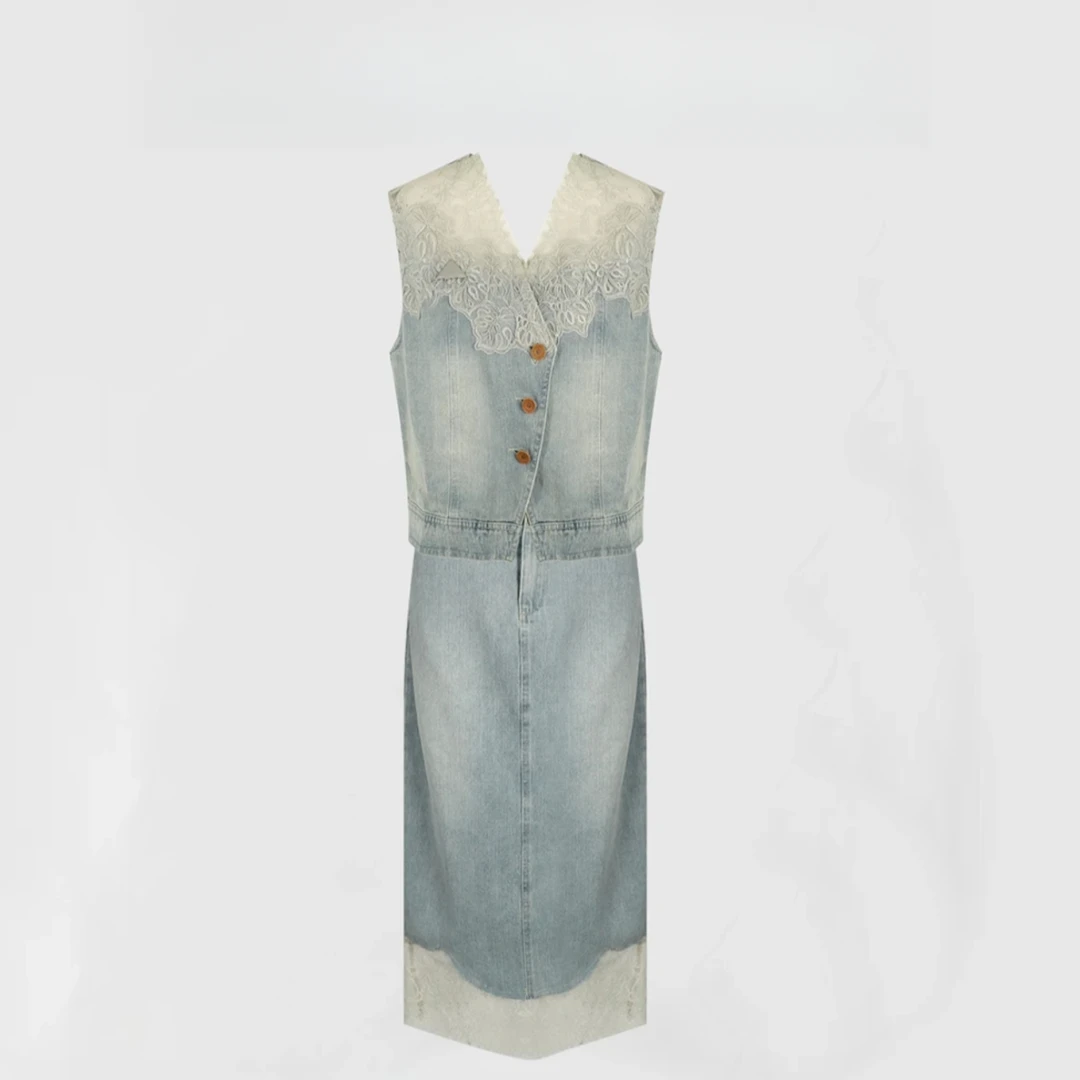 【巴洛克韵】25年春夏轻奢风欧若风设计师款高级拼接牛仔套装