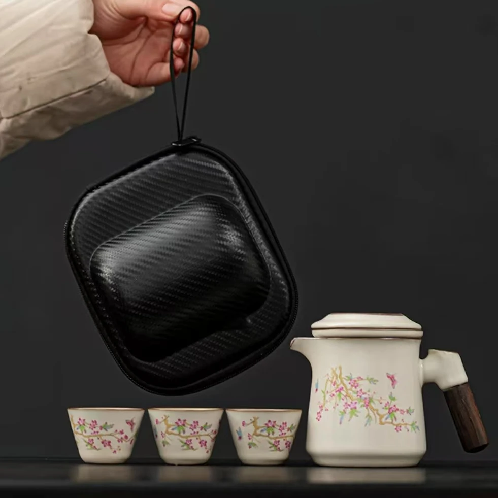 YS606-桃花办公杯快客旅行茶具手工陶瓷中式主人杯手绘青瓷白瓷