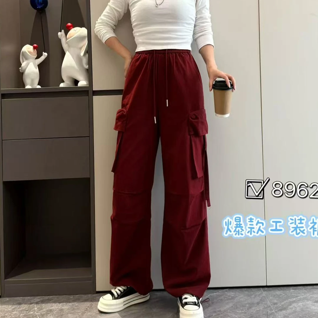 工装裤女秋季新款高腰显瘦直筒休闲阔腿裤#8962