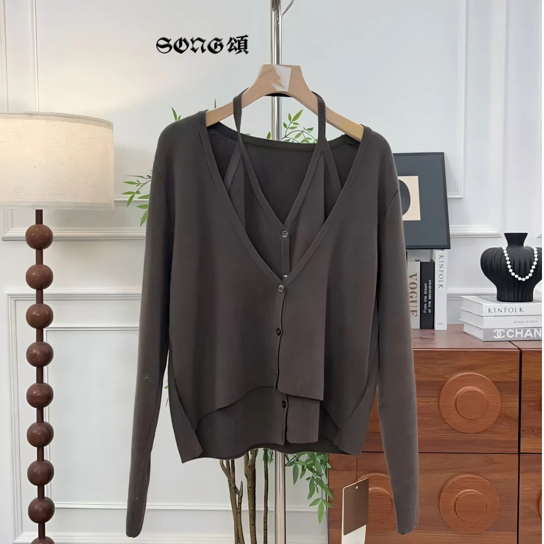 SONG頌 V领毛针织衫微胖女士V领毛织开衫开衫女装秋季气质-0120