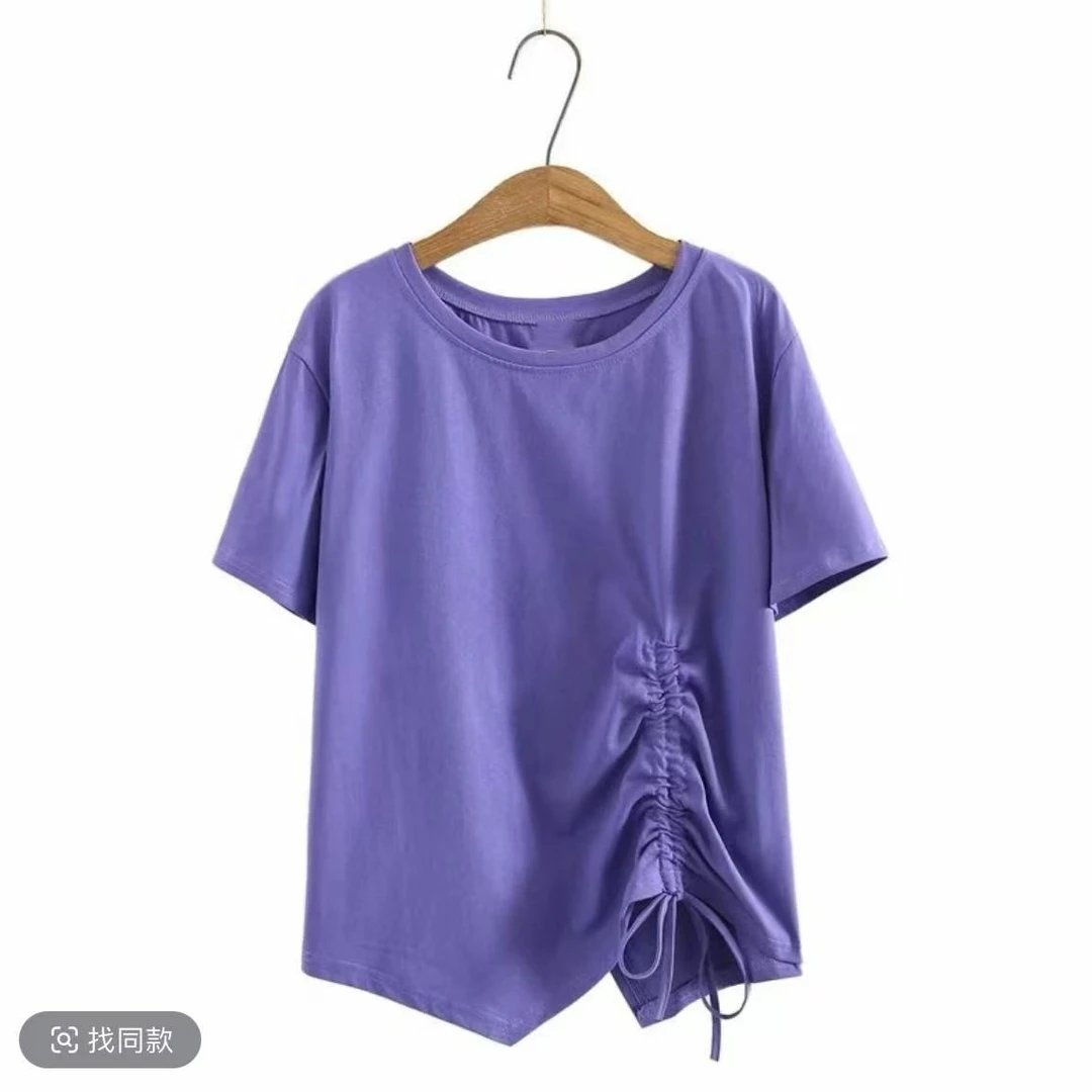 新款大码时尚抽绳短袖（8882）潮流百搭宽松显瘦休闲纯色