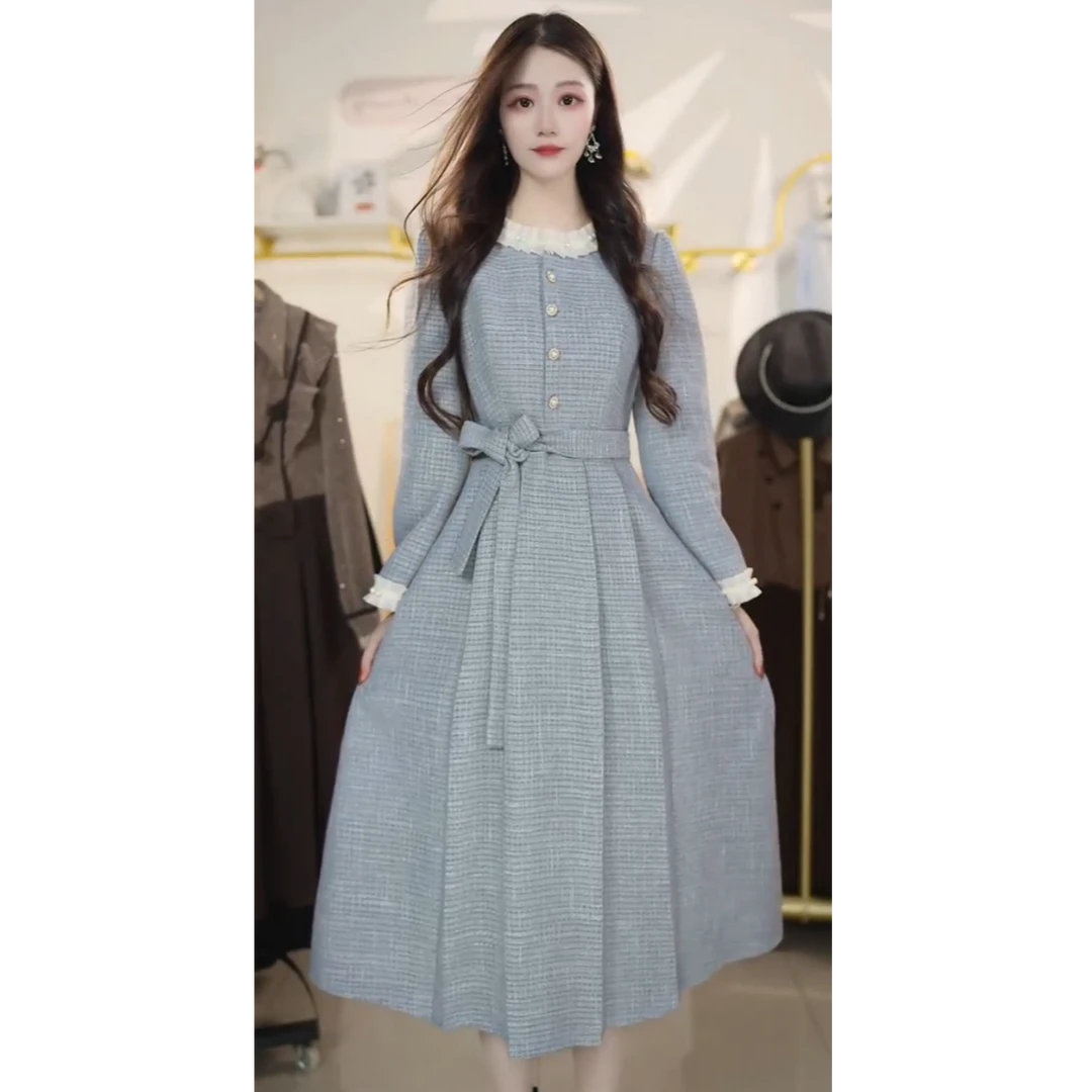 轻熟风时尚通勤简约连衣裙2025秋冬新款洋气显瘦中长裙子Y761061