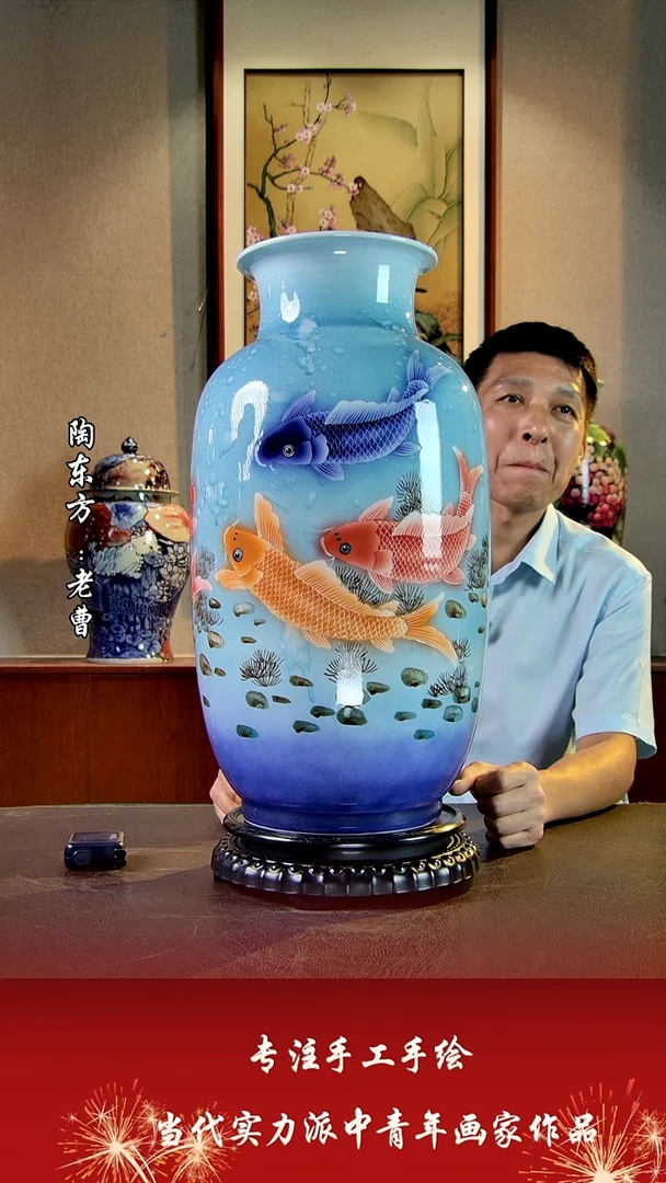 摆件景德镇陶东方艺术作品花瓶摆件瓷板画