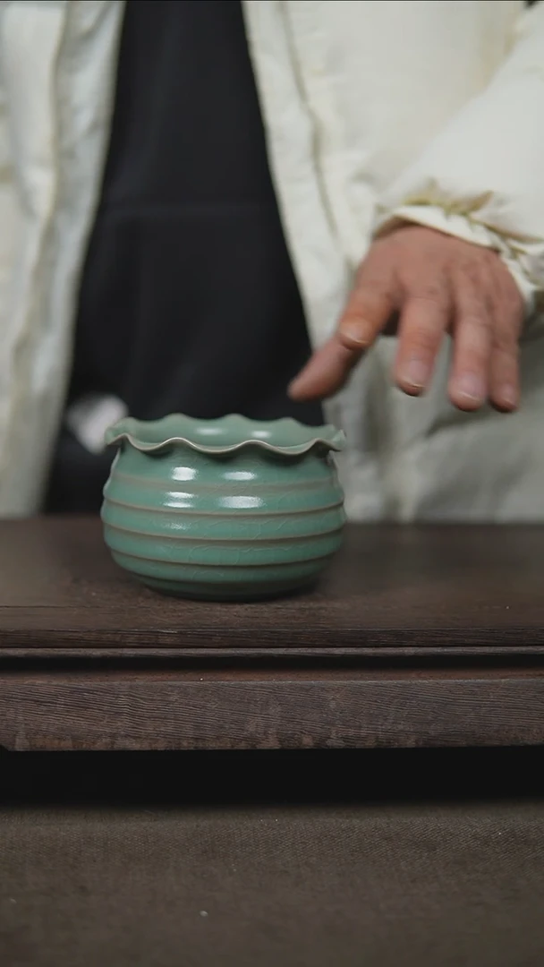 【闪购商品】杯仿古翡翠绿花边水洗瑕