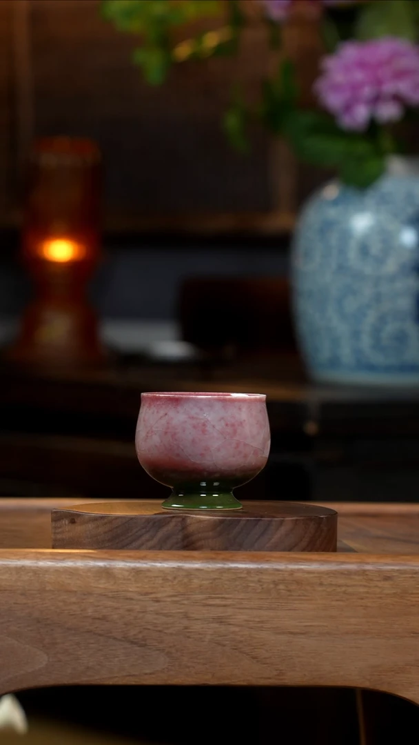 茶具窑变一人饮花口杯