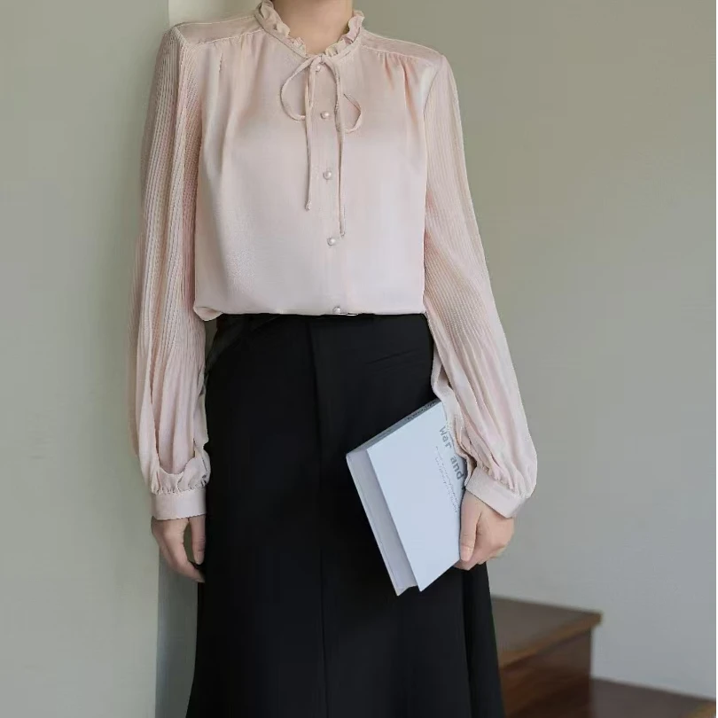 2025年新款气质优雅简约木耳领长袖百搭春季衬衫女轻奢设计感
