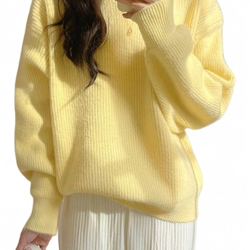 耐磨抗污软糯杏色女士秋冬新款套头毛衣学院清新风慵懒宽松随性风