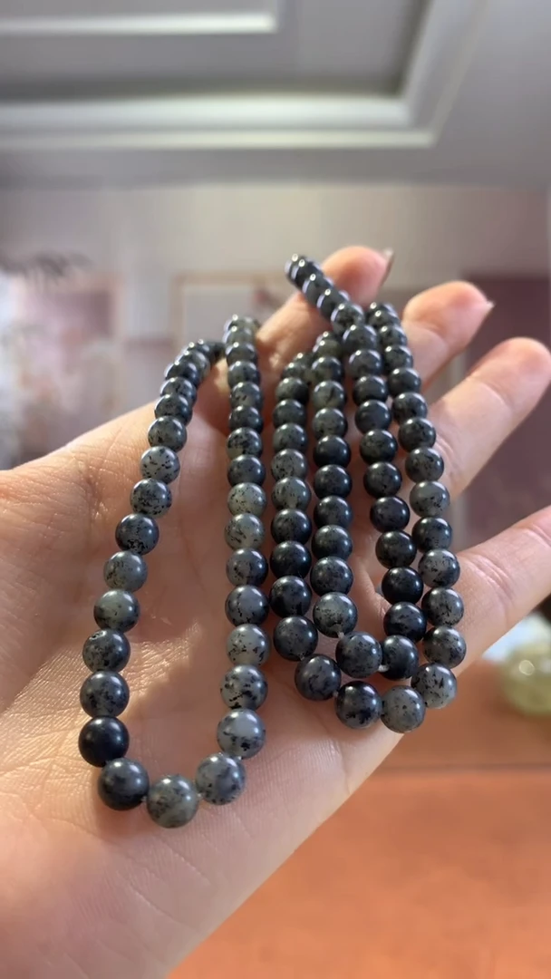 未镶嵌和田玉挂件深色点墨青花约6mm多圈