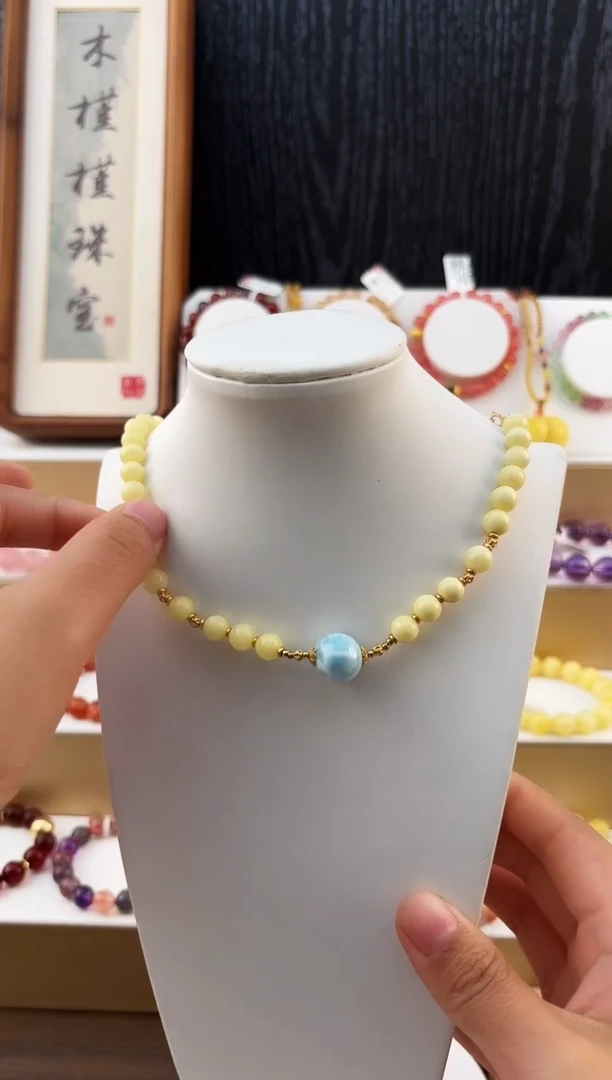 蜜蜡项链银S925镶嵌QS2955蜜蜡双圈多样性发一