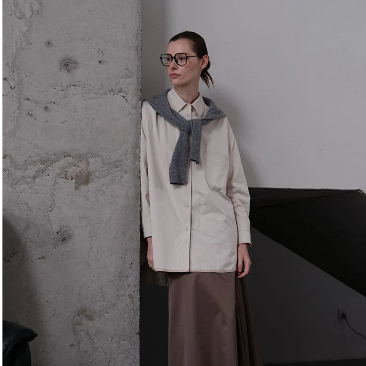 【KLOVA】春秋麦芽糖色宽松简约H型中长款衬衫 【H】 CW3227(BUN)