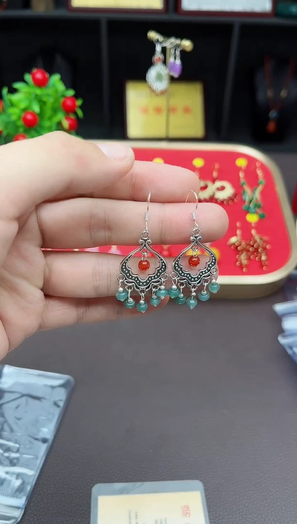 【闪购商品】翡翠耳饰银S925镶嵌432000